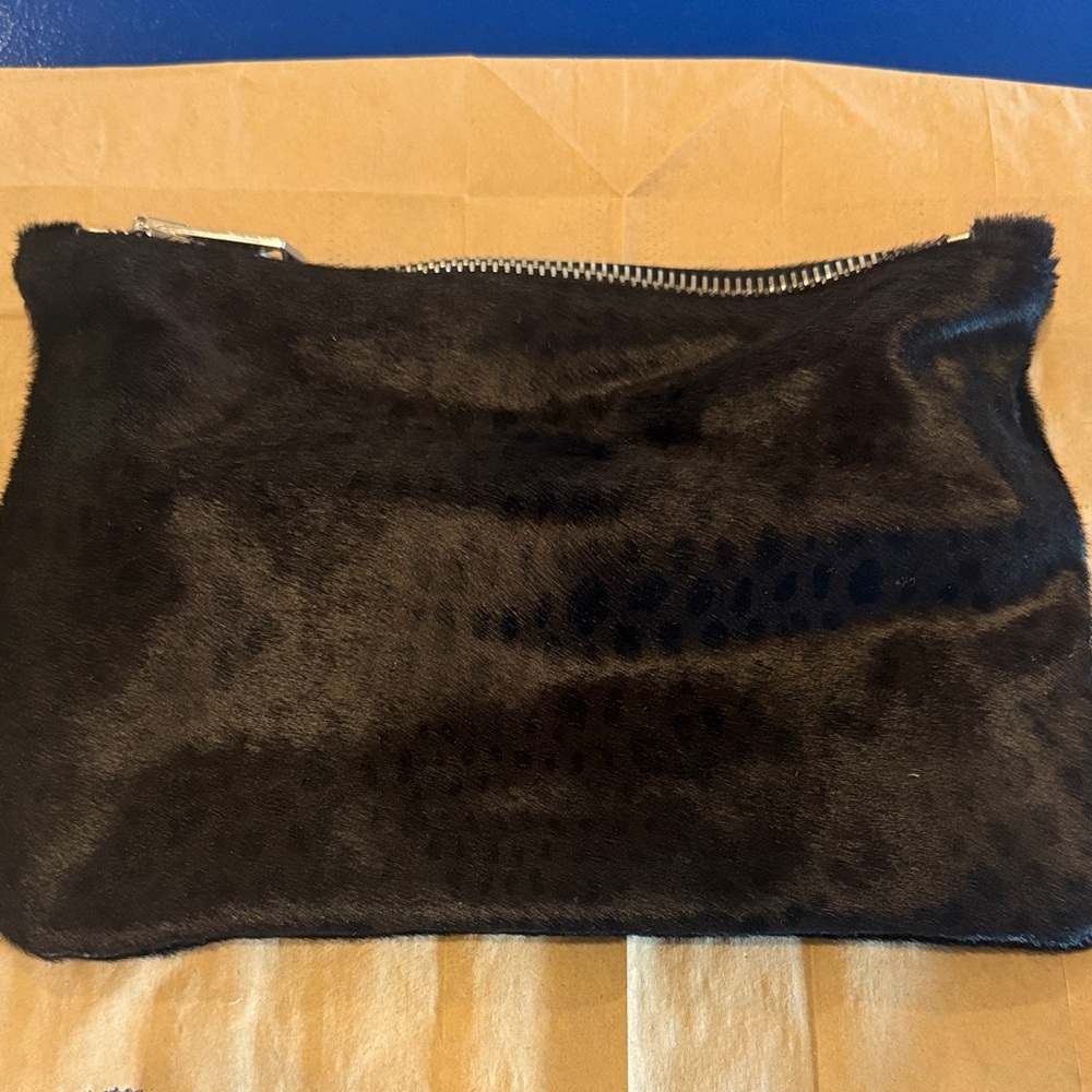 Paul Smith Black Faux Fur Bag with Silver Zipper